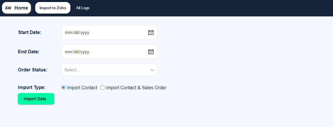 Import to Zoho Setting