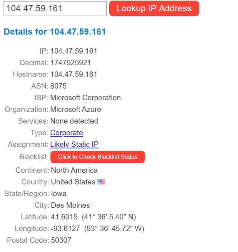 Conduct an IP address lookup
