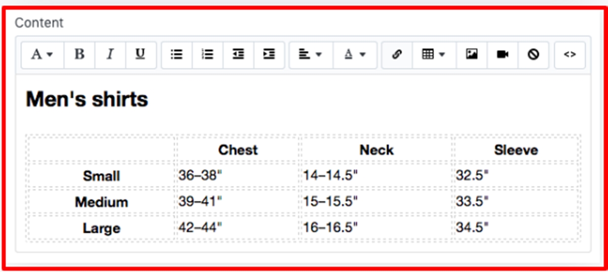 How to generate a size chart snippet in Shopify