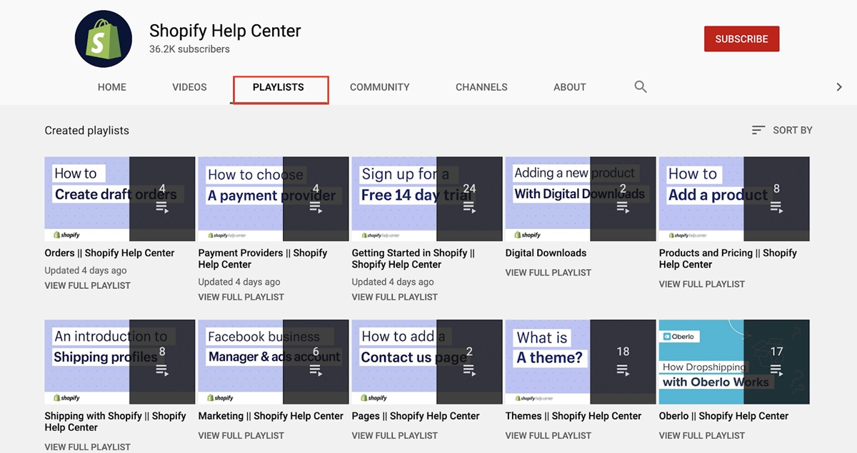 Get support from Shopify Youtube channel