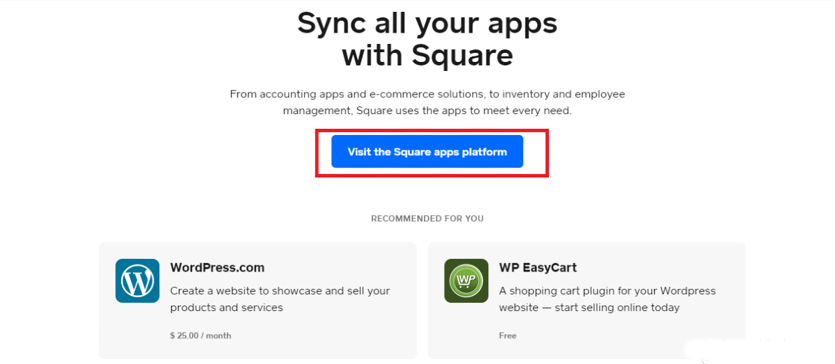 Visit the Square apps platform