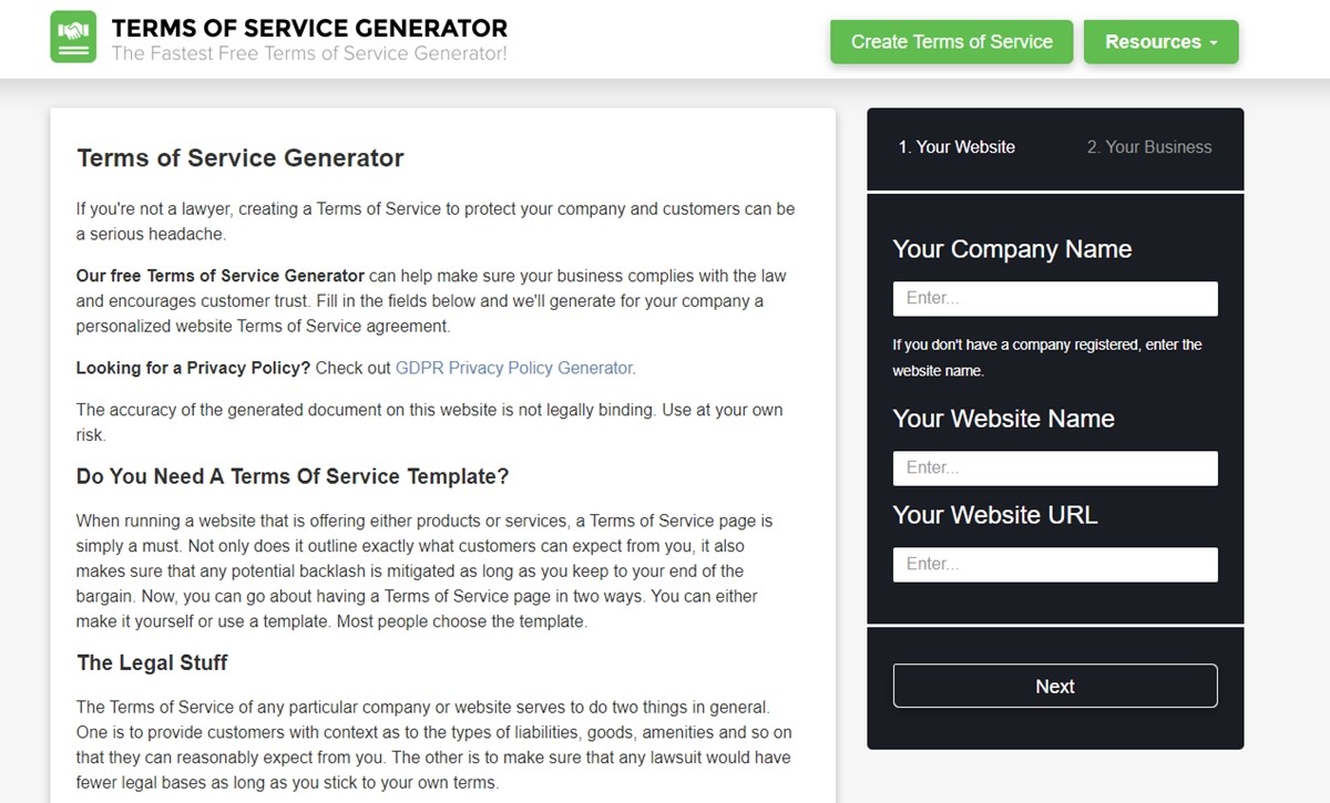 Best terms and conditions generators: Terms Of Service Generator - Generic terms generator