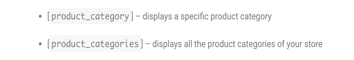 Display product categories with these shortcodes