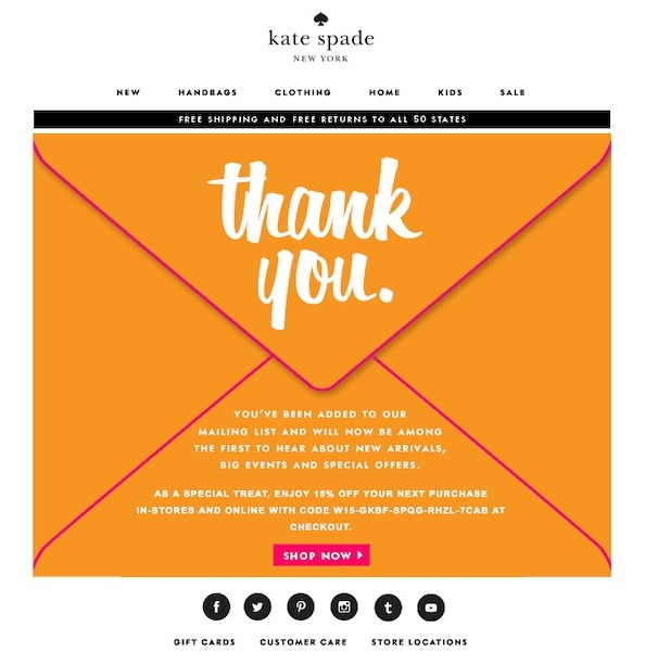 Kate Spade's thank you email