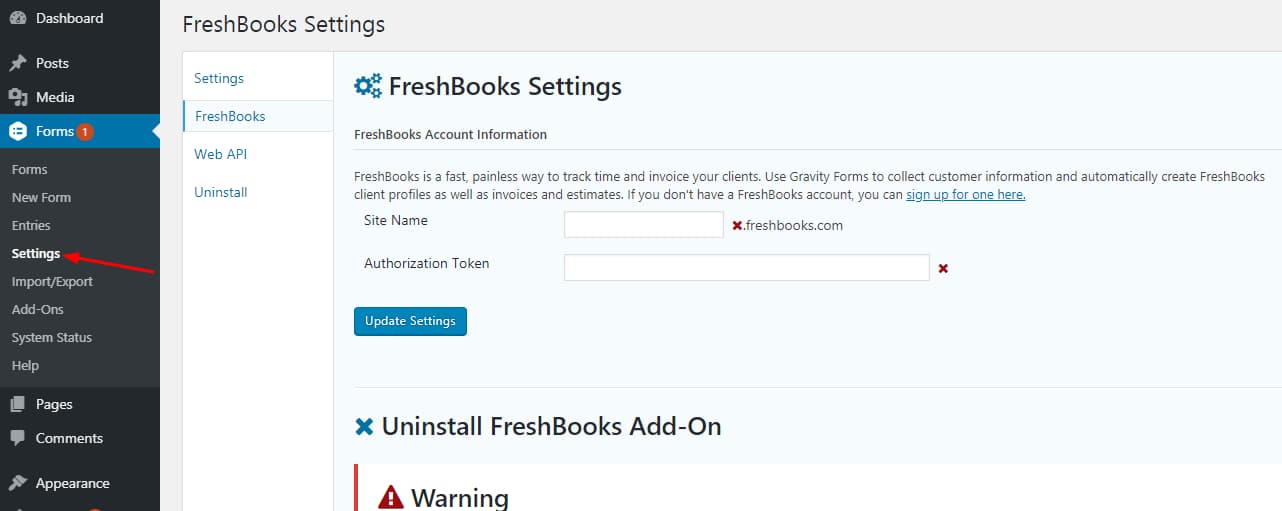 FreshBooks Settings