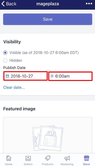 To set a specific publish date for a blog post on iPhone 6