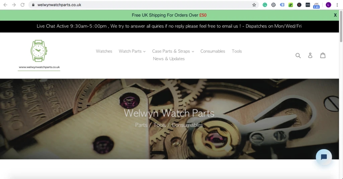Examples of Shopify stores using the Debut theme: Welwyn Watch Parts