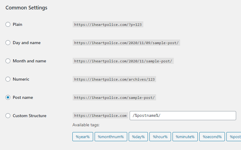 Customize the permalink settings