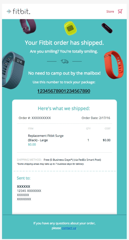 Shipping confirmation email from fitbit