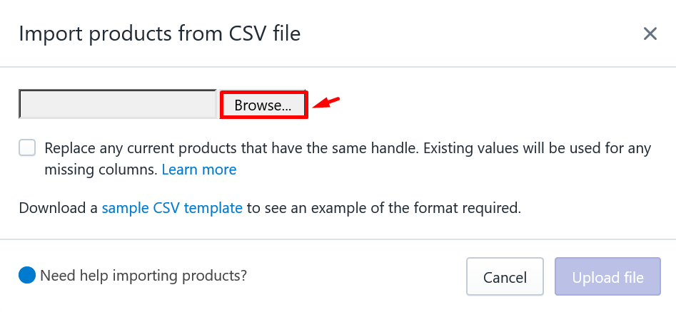 upload product using csv file