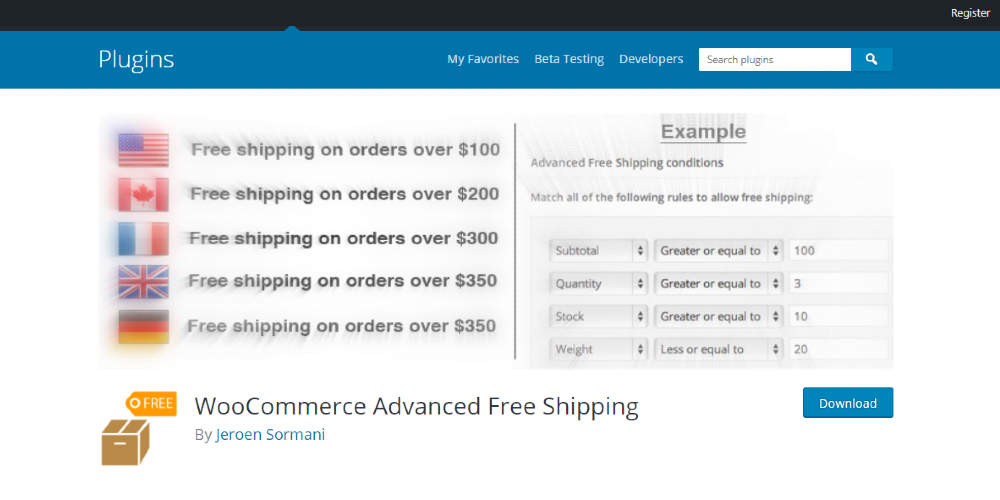 WooCommerce Advanced Free Shipping screenshot