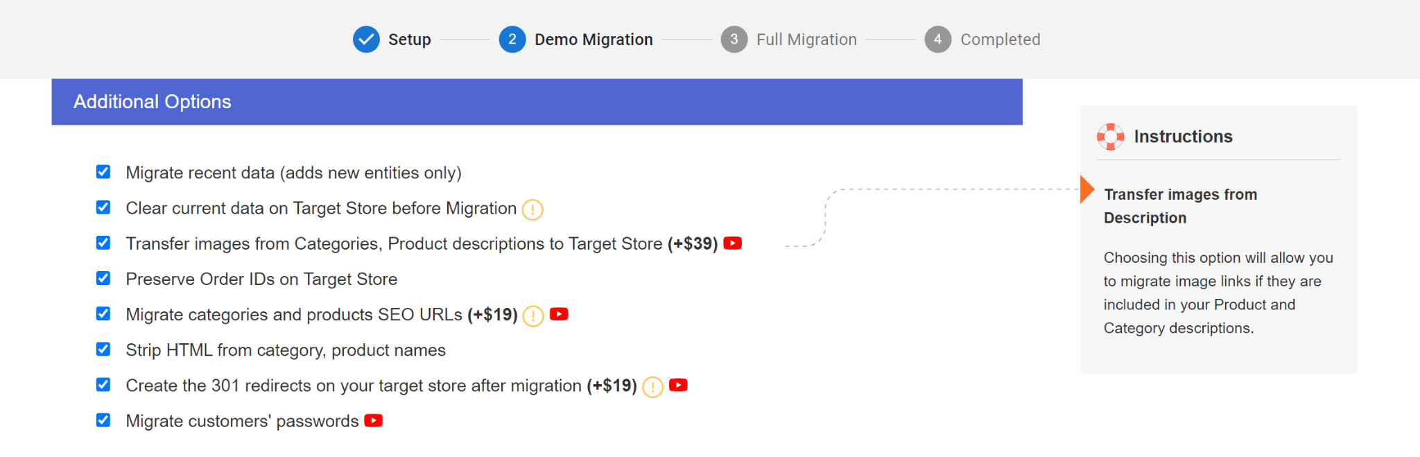 Additional migration options