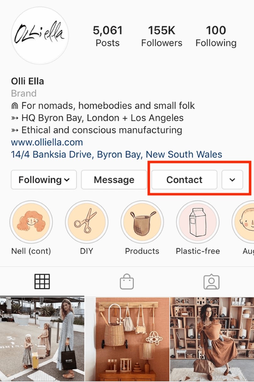 use Instagram for business: contact button